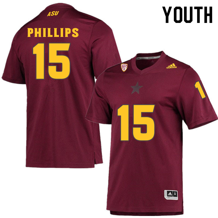 Youth #15 Cam PhillipsArizona State Sun Devils College Football Jerseys Sale-Maroon - Click Image to Close